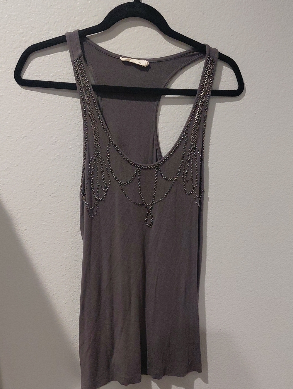 Lush Gray Beaded Racerback Tank